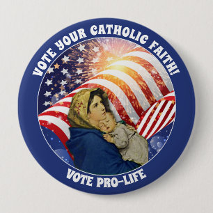 Blated Virgin Mary Baby Jesus American Flagga Knapp