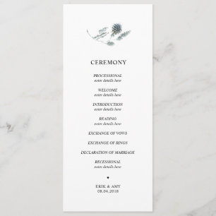 Blåthistle bröllop-ceremoniprogram program