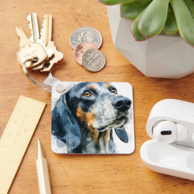 Blåtickig coon hound-porträtt nyckelring (Skrivbord)
