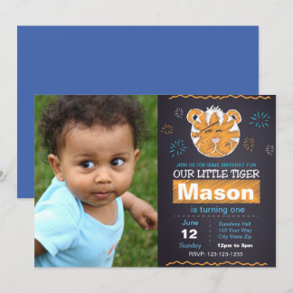 Blåtiger födelsedagsinbjudan med foto inbjudningar