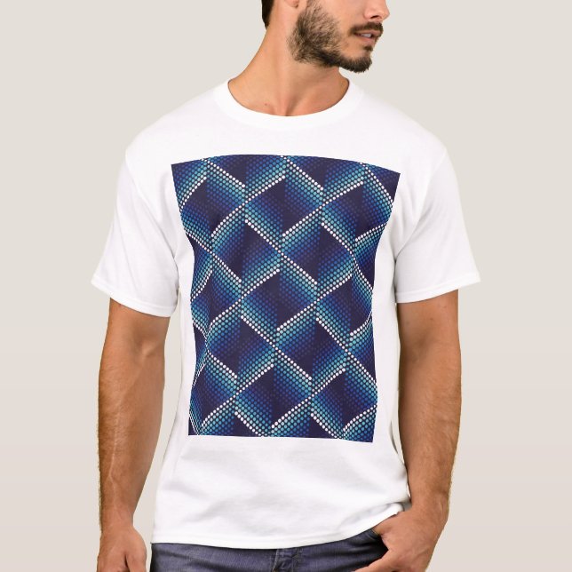 Blåtonsgeometrisk Vågigt Mönster T Shirt (Framsida)