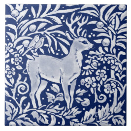 Blåträdsdjur (Cobalt Navy Blue Woodland Animal Hjo Kakelplatta