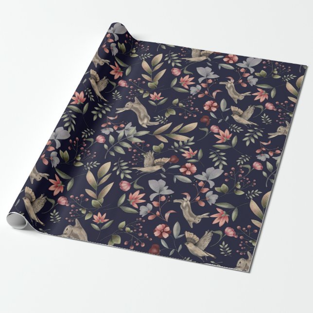 Blåträdsdjur (Navy Blue Woodland Animal Natature B Presentpapper (Utrullad)