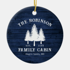 Blåträdsutskrift av Rustic Land Family Cabin Träd  Julgransprydnad Keramik