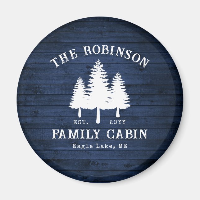 Blåträdsutskrift av Rustic Land Family Cabin Träd  Magnet (Framsidan)