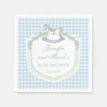 Blåträhäst gingham vapensköld pojke dusch