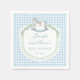 Blåträhäst gingham vapensköld pojke dusch pappersservett