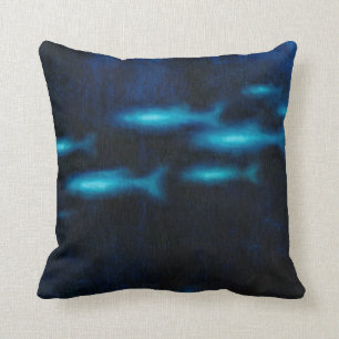 Blåtransienta fisksilhuetter kudde