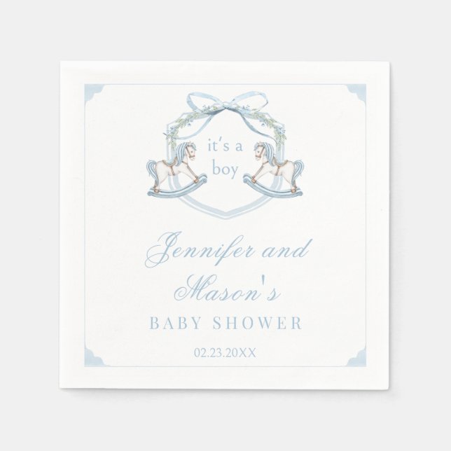 Blåträskrällande häst vapensköld pojke dusch pappersservett (Framsidan)