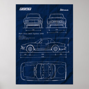 blåtrycksfiat dino 2400 spinder poster