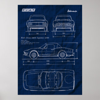blåtrycksfiat dino 2400 spinder poster
