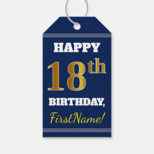 Blått 18th födelsedag för Fauxguld + Presentetikett
