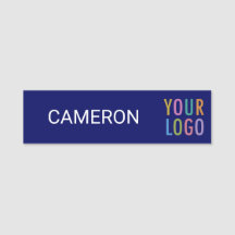 Blått 3,5-tums Namn bricka med företagsmagnetLogot