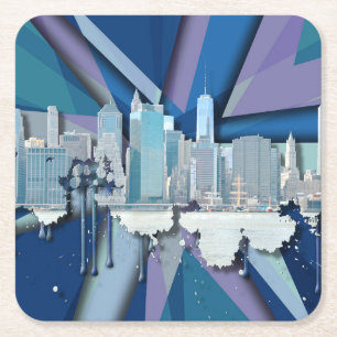 Blått 3D för New York City horisont Underlägg Papper Kvadrat