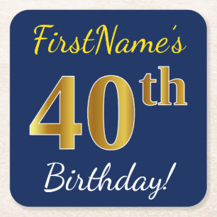Blått 40th födelsedag för Fauxguld + Underlägg Papper Kvadrat