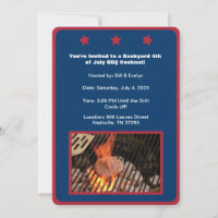 Blått 4:e juli Hamburger Barbecue-inbjudan