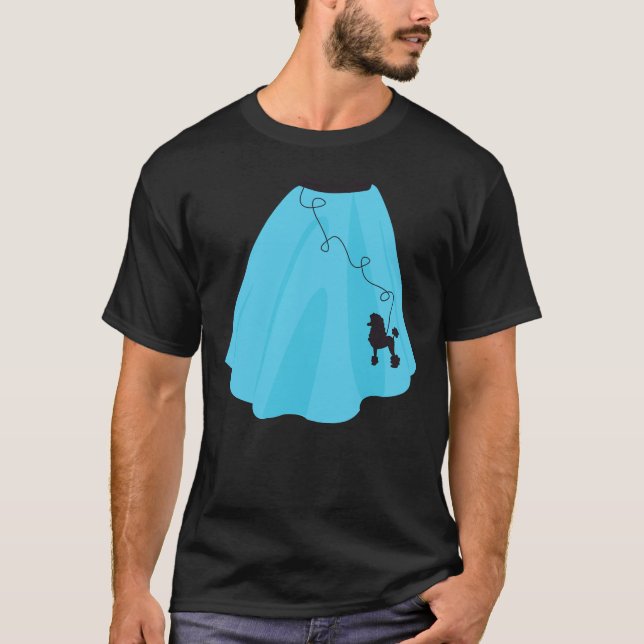Blått 50-tal Pudel Skirt T Shirt (Framsida)
