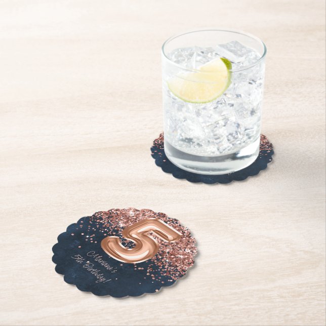 Blått 5:e Födelsedagsfesten ro Guld Underlägg Papper (Insitu)