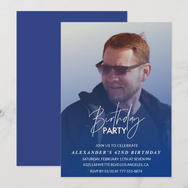 Blått 62:a födelsedagsinbjudan - Födelsedagsfest F Inbjudningar (Fram/baksida)