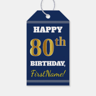 Blått 80th födelsedag för Fauxguld + Presentetikett