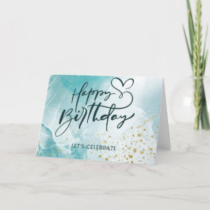 Blått Abstrakt Aesthetic Watercolor Birthday Card Tack Kort