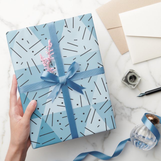Blått Abstrakt Modern Art Triangle Mönster Presentpapper (Gifting)