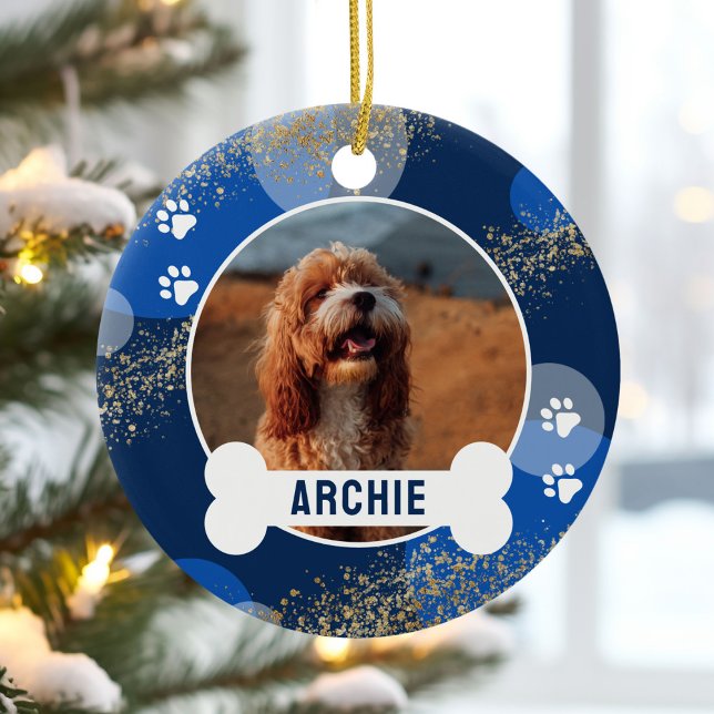 Blått Abstrakt Paw Skriv ut fotot Julgransprydnad Keramik (Skapare uppladdad)