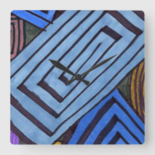 Blått abstrakt, rektangulärt egyptiskt spiral-kons fyrkantig klocka