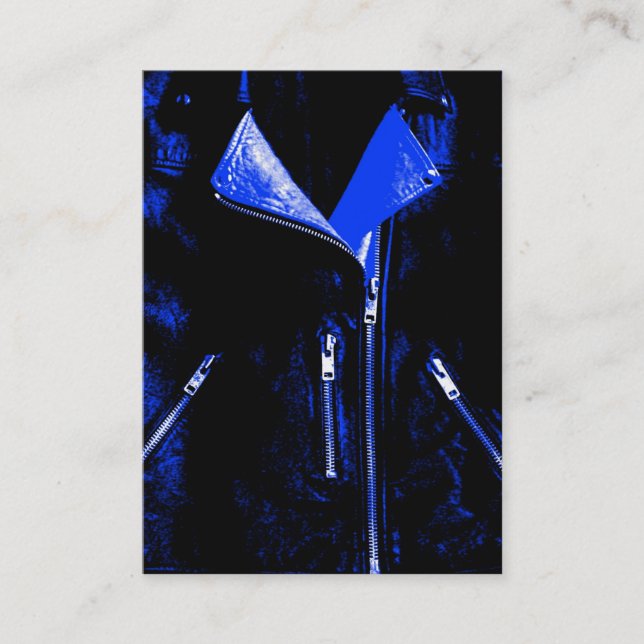 Blått affärskort av läder Jacka, svart knubbig Visitkort (Framsida)