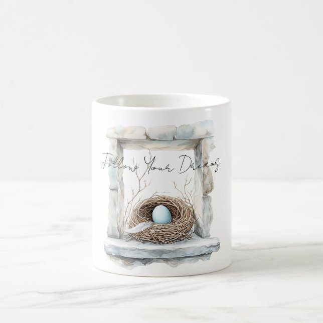 Blått Ägg Fågelbo Fjäder Kaffemugg (Center)
