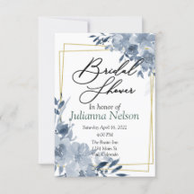 Blått akrylfärg blomstermotiv och guld ram  inbjud