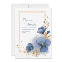 Blått akrylfärg Guld Folie Blommig Elegant Bröllop