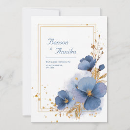 Blått akrylfärg Guld Folie Blommig Elegant Bröllop Inbjudningar