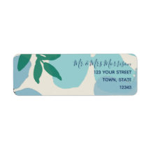 Blått akrylfärg returadress