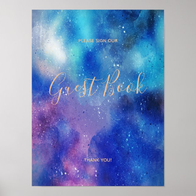 Blått akrylfärgsbeklätt gästboksskilteplakat poster (Framsidan)