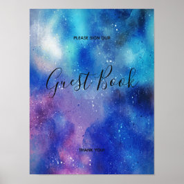 Blått akrylfärgskonfetti gästbok signer poster