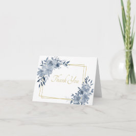 Blått akrylmålade blommor med guldram tack c kort