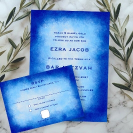 Blått akvarell anpassat Bar Bat Mitzvah OSA Kort