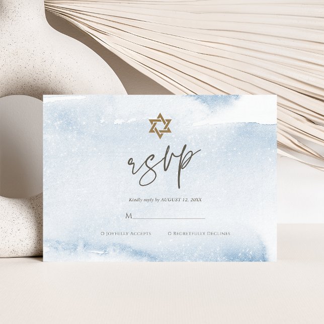 Blått akvarell Bar Mitsva-svarskort OSA Kort (Dusty Blue Watercolor Bar Mitzvah RSVP Card)