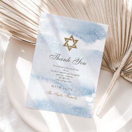 Blått akvarell Bar Mitzvah tackkort Tack Kort