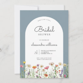 Blått akvarell blommande bröllopsdusch inbjudningar