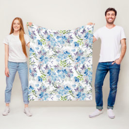 Blått akvarell blomstermönster utan sömmar fleecefilt