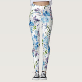 Blått akvarell blomstermönster utan sömmar leggings