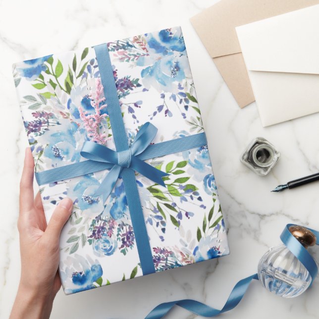 Blått akvarell blomstermönster utan sömmar presentpapper (Gåvor)