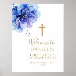 Blått akvarell blomstermotiv Välkomstskylt för för Poster