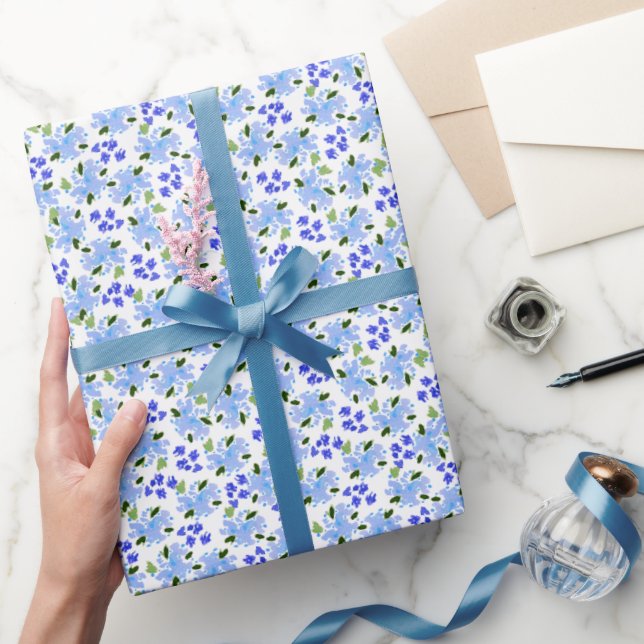 Blått akvarell blomsterträdgård omslagspapper presentpapper (Gifting)