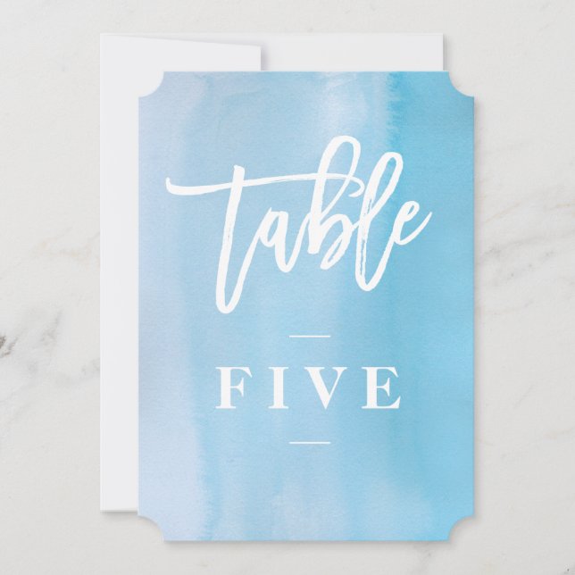 Blått akvarell bröllopsbord nummer inbjudningar (Framsida)