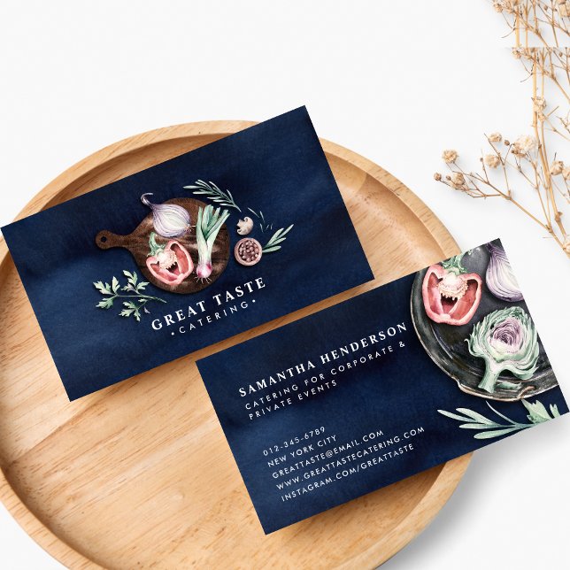 Blått Akvarell Catering Visitkort (Skapare uppladdad)