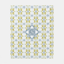 Blått akvarell fransk landsbygd citron monogram