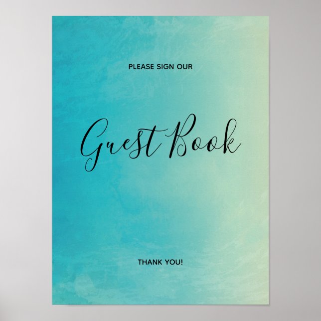 Blått akvarell gästbokskylt Poster (Framsidan)